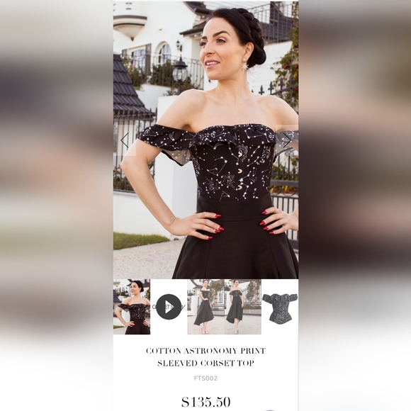 Black Astrology Print Sleeved Corset Top from Corset Study, UK size 18 (US 14) - Picture 8 of 12